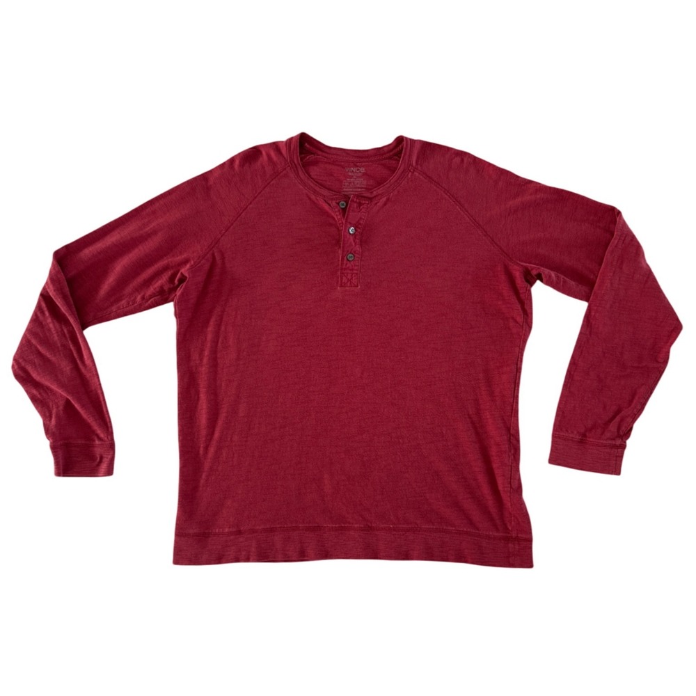 Vince Men’s XL Slub Cotton Henley Shirt Brick Red Long Sleeve Raglan